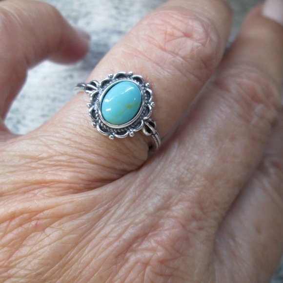 925 Turquoise Ring>Turquoise Ring,Genuine Turquoise Ring,Sterling Silver - Picture 2 of 6